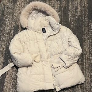 GAP Puffer Jacket with Faux Fur Trim
